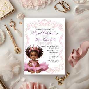 Afroamerikansk prinsessa 1-års födelsedagsinbjudan inbjudningar