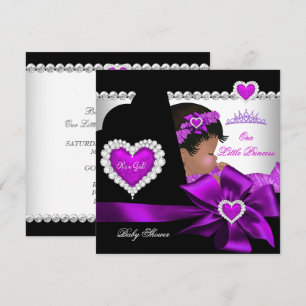 Afroamerikansk prinsessa baby shower flicka lila inbjudningar