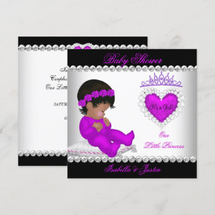 Afroamerikansk prinsessa baby shower flicka lila inbjudningar