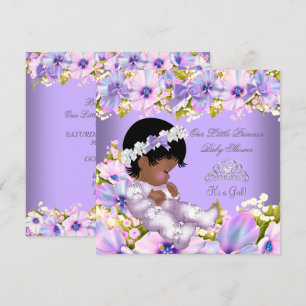 Afroamerikansk prinsessa baby shower flicka lila inbjudningar