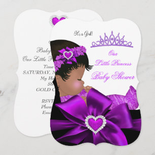 Afroamerikansk prinsessa baby shower flicka lila inbjudningar