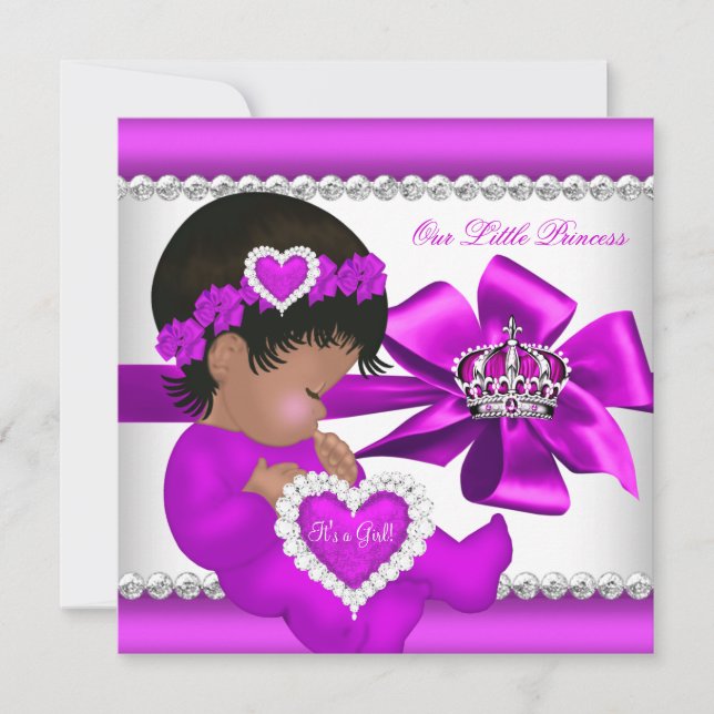 Afroamerikansk prinsessa baby shower flicka rosa inbjudningar (Framsida)