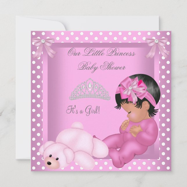 Afroamerikansk prinsessa baby shower flicka rosa inbjudningar (Framsida)