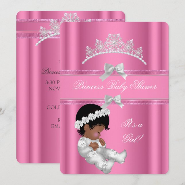 Afroamerikansk prinsessa baby shower flicka rosa inbjudningar (Fram/baksida)