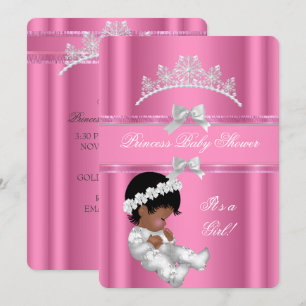 Afroamerikansk prinsessa baby shower flicka rosa inbjudningar