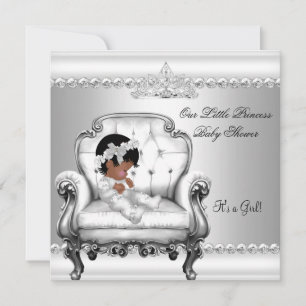 Afroamerikansk prinsessa baby shower flicka stol 2 inbjudningar