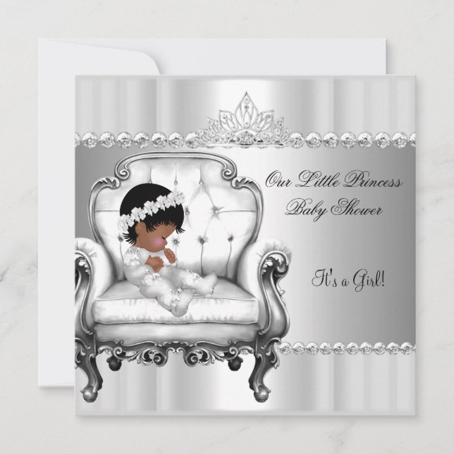 Afroamerikansk prinsessa baby shower flicka stol inbjudningar (Framsida)