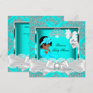 Afroamerikansk prinsessa baby shower flicka teal inbjudningar