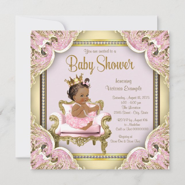 Afroamerikansk prinsessa baby shower inbjudan (Framsida)