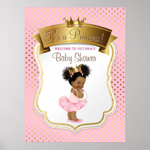 Afroamerikansk prinsessa baby shower skylt