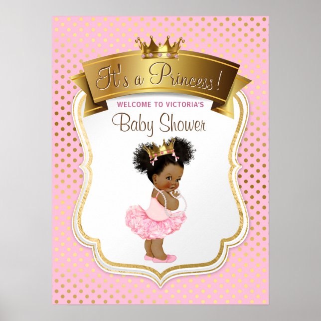 Afroamerikansk prinsessa baby shower skylt (Framsidan)