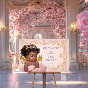 Afroamerikansk prinsessa baby shower välkomstskylt poster