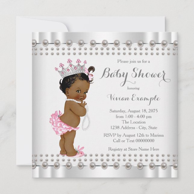 Afroamerikansk prinsessa Pearl Baby Shower Inbjudningar (Framsida)