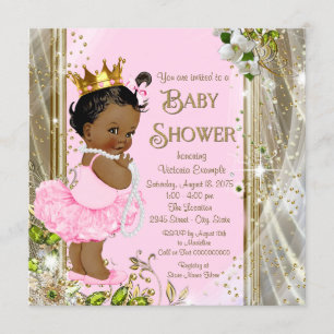 Afroamerikansk prinsessa rosa tuta baby shower inbjudningar