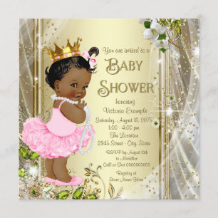 Afroamerikansk prinsessa rosa tuta baby shower inbjudningar