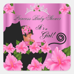 Afroamerikansk prinsessabarnvakt flicka blommor fyrkantigt klistermärke