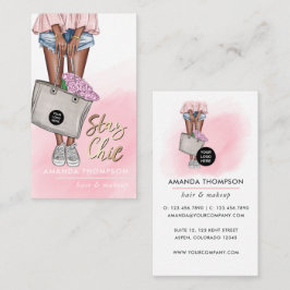 Afroamerikansk rosa och blå denimblommig företags- visitkort