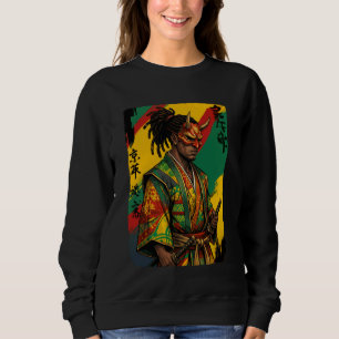Afroamerikansk Samuraj Krigare Katana Anime Japans T Shirt