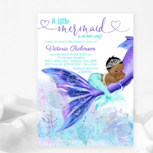 Afroamerikansk sjöjungfru flicka baby shower inbjudningar