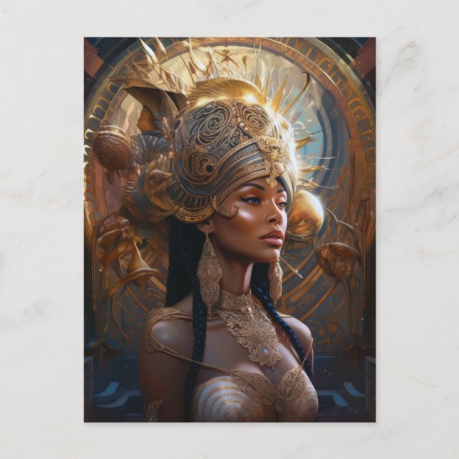 Afroamerikansk Svart Gudinne Drottning Fantasy Kon Vykort (Framsida)