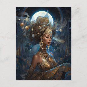 Afroamerikansk Svart Gudinnedrottning Fantasy Kons Vykort