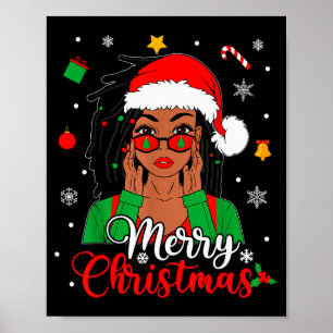 Afroamerikansk Svart Kvinna Loc'd Flicka God Jul Poster