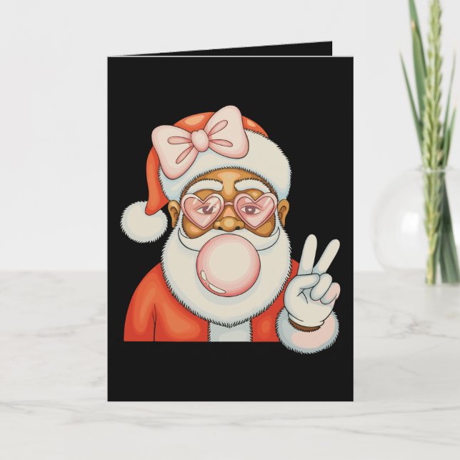 Afroamerikansk Svart Tomte Bubble Gum Jul Kort (Framsida)