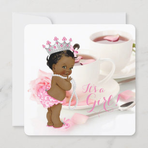 Afroamerikansk tjej baby shower tuppig tea party inbjudningar
