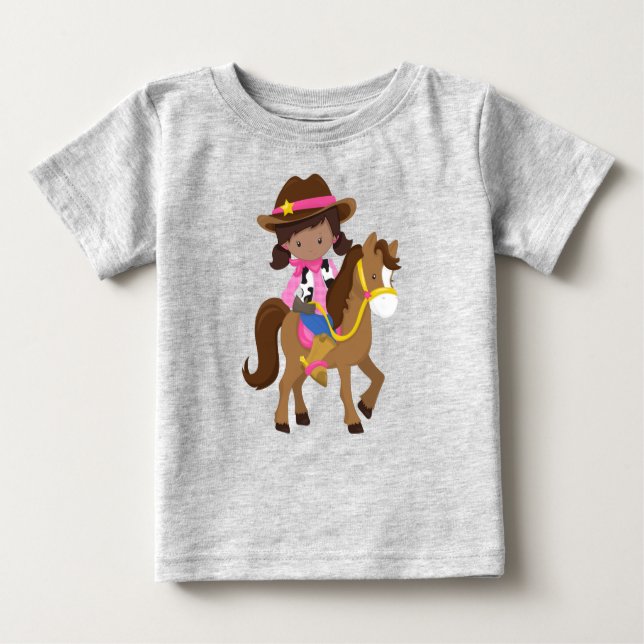 Afroamerikansk tjej, cowgirl, sheriff, häst t shirt (Framsida)