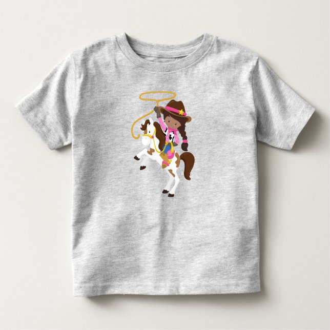 Afroamerikansk tjej, cowgirl, sheriff, lasso t shirt (Framsida)