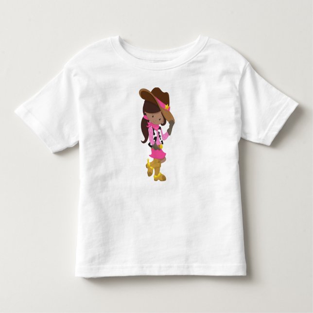 Afroamerikansk tjej, cowgirl, sheriff, västern t shirt (Framsida)