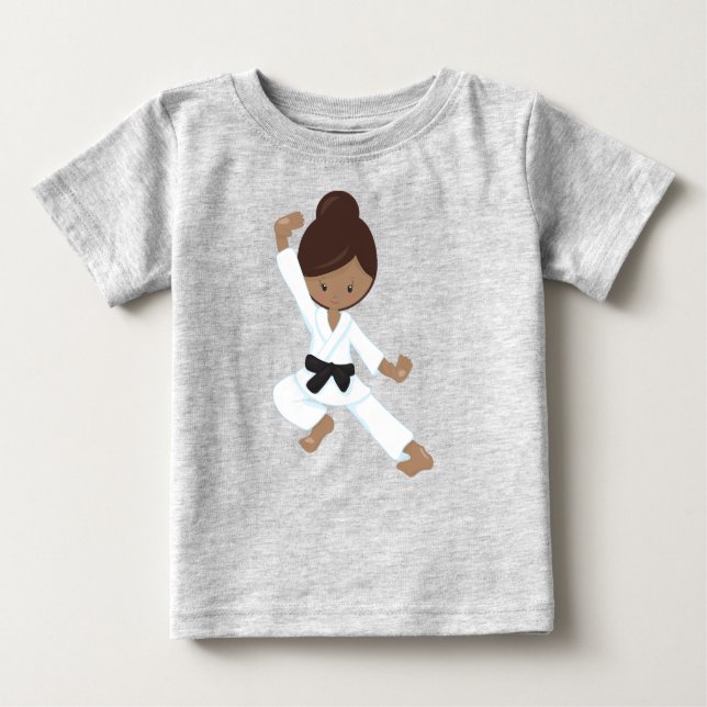 Afroamerikansk tjej, svart bälte, karate tjej t shirt (Framsida)