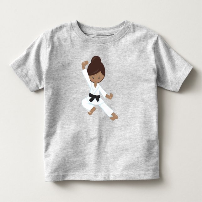 Afroamerikansk tjej, svart bälte, karate tjej t shirt (Framsida)