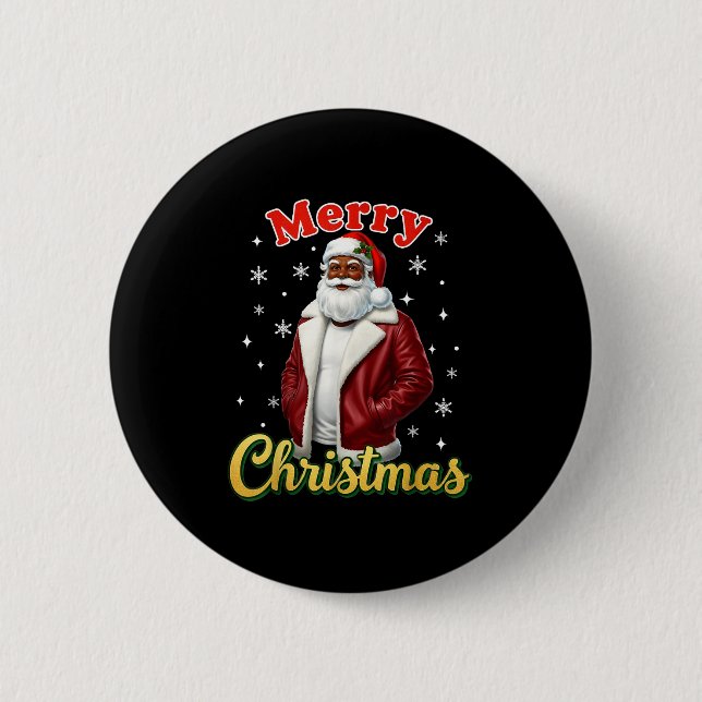Afroamerikansk tomte jul Cool Svart X-mas  Knapp (Framsida)