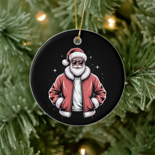 Afroamerikansk tomte julpyjamas cool svart julgransprydnad keramik (Träd)
