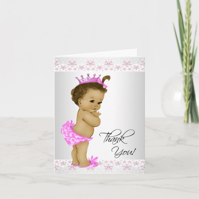 Afroamerikanska Baby Girl Shower Tacksamhetskort Tack Kort (Framsida)