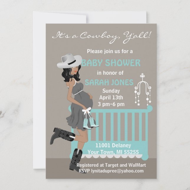 Afroamerikanska Cowboy Baby Shower-inbjudningar Inbjudningar (Framsida)