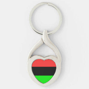 Afroamerikanska diasporans flagga twisted heart silverfärgad nyckelring