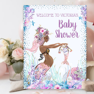 Afroamerikanska etniska sjöjungfru baby shower-sky poster