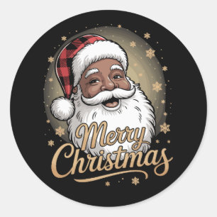 Afroamerikanska julpyjamas Santa Claus Runt Klistermärke