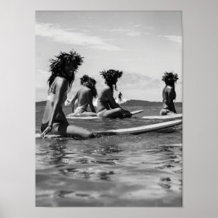 Afroamerikanska Kvinnor Surfing Print, Svart och V Poster