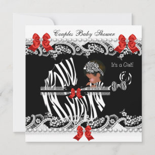 Afroamerikanska par baby shower flicka zebra inbjudningar