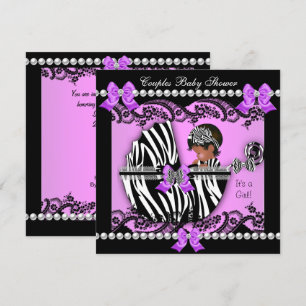 Afroamerikanska par baby shower flicka zebra inbjudningar