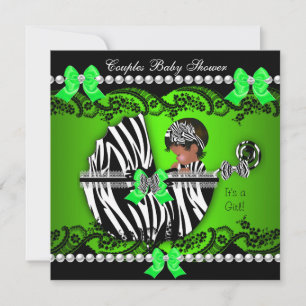 Afroamerikanska par baby shower flicka zebra inbjudningar