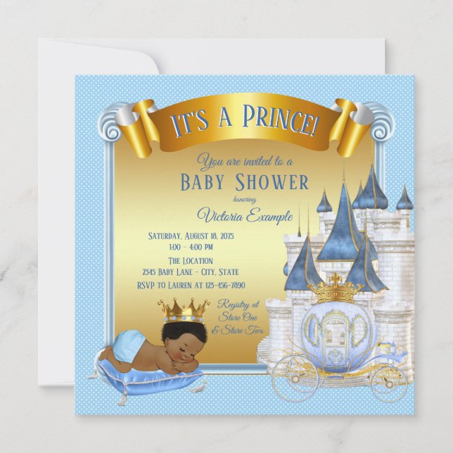 Afroamerikanska prins pojke babyshower inbjudninga inbjudningar (Framsida)