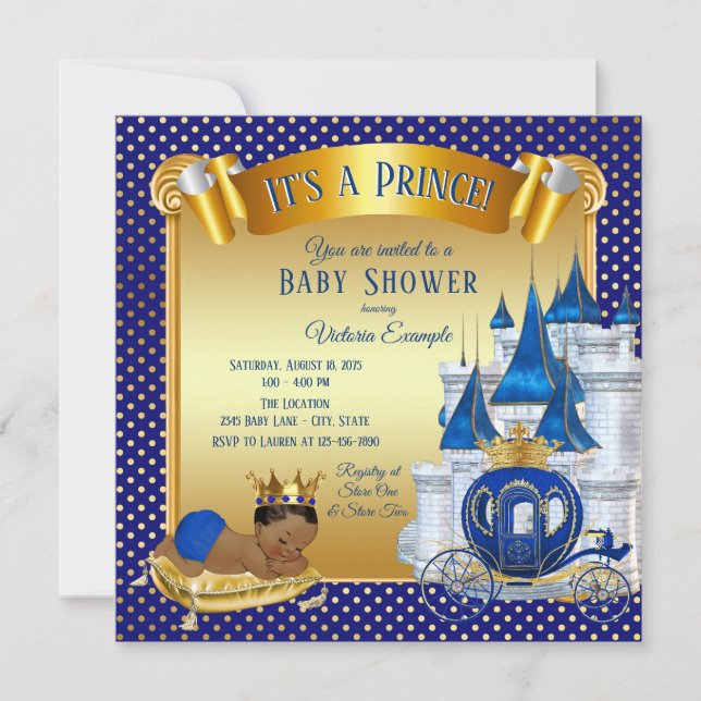 Afroamerikanska prins pojke babyshower inbjudninga inbjudningar (Framsida)