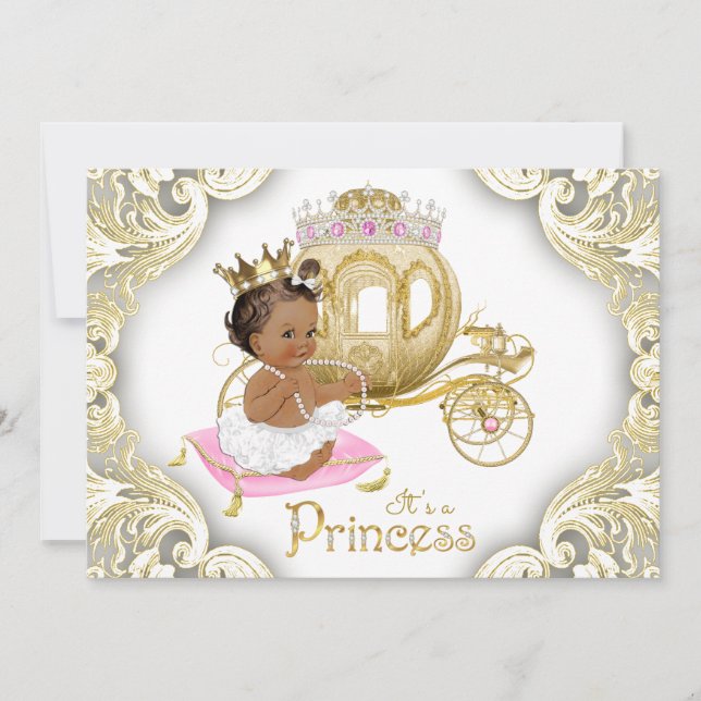 Afroamerikanska prinsessbabybjudningar inbjudningar (Framsida)