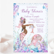 Afroamerikanska sjöjungfru baby shower-inbjudninga