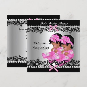 Afroamerikanska tvillingflickor baby shower hetros inbjudningar