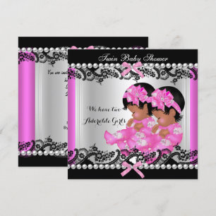 Afroamerikanska tvillingflickor Baby Shower Hot Pi Inbjudningar